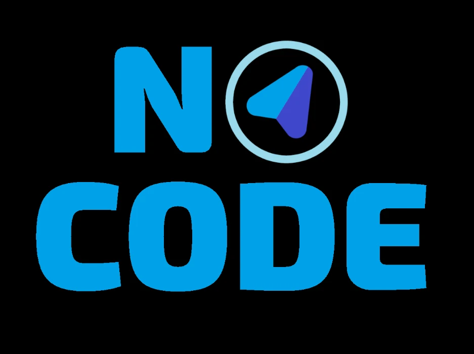 No Code written in large blue font on black background